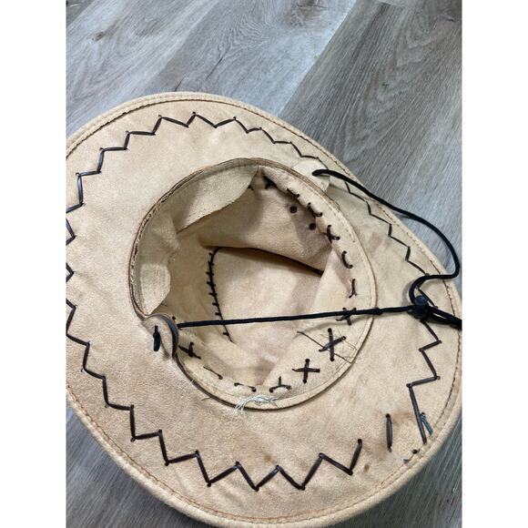 Unisex Brown Cowboy Hat Faux Suede Whipstitch‎ Design One Size Safari Cap - Picture 12 of 12